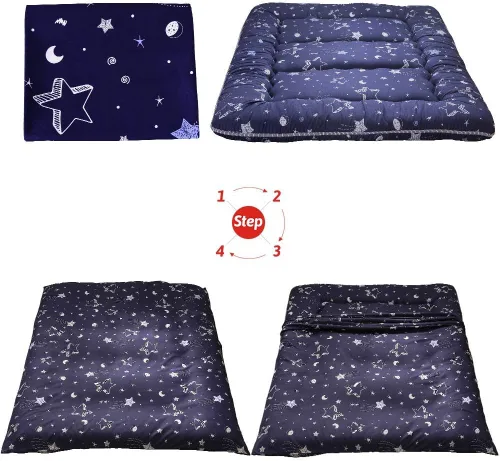 Miniatura 7 de MAXYOYO Colchón de futón de estrella azul marino, tapete de tatami japonés, cama plegable, portátil, colchón de camping para niños, colchoneta