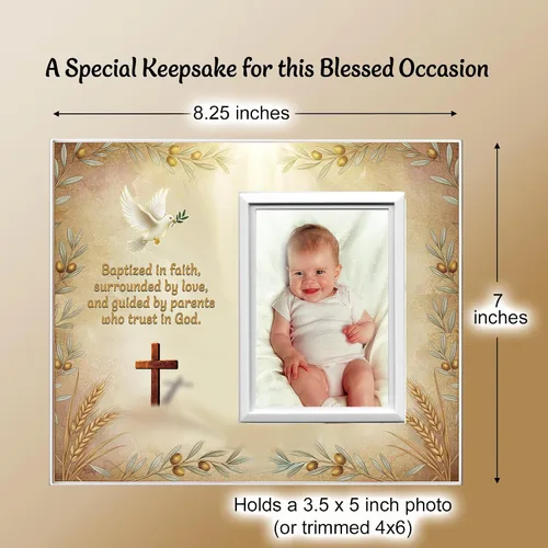 Miniatura 4 de Portarretratos de bautismo para bebé, regalo cristiano de padrinos o abuelos, con capacidad para fotos de 3.5 x 5 pulgadas