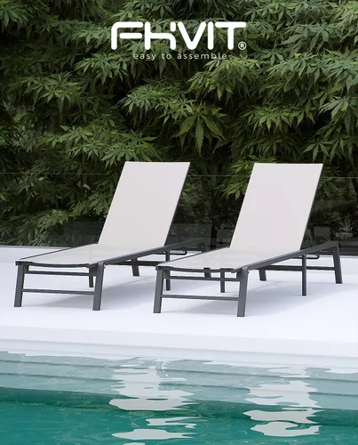 Miniatura 8 de Tumbona de aluminio para exteriores, silla plegable para patio, 2 juegos, sin montaje, sillas de piscina con 5 respaldos ajustables, sillas de salón