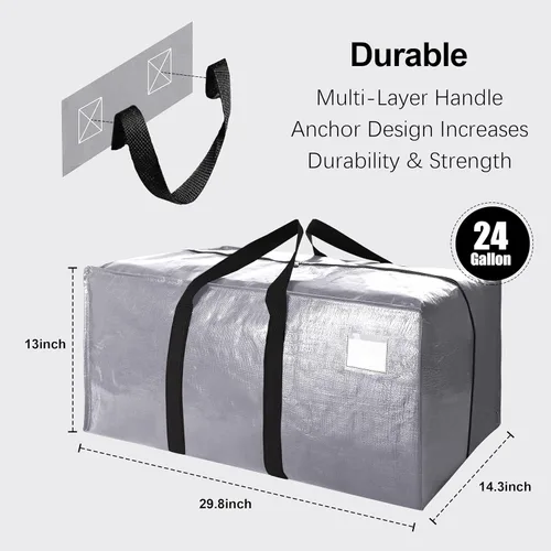 Miniatura 2 de VELVETSURE - Bolsas de almacenamiento extragrandes y de alta resistencia para mudanza, con asas y cremalleras, correas de mochila, asas grandes