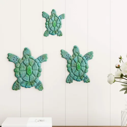 Lavish Home - Arte de pared de tortuga marina - Decoración para colgar en metal náutico 3D, estilo vintage inspirado en la costa costera, bajo el