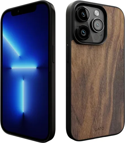 iATO Funda para iPhone 13 Pro: cubierta de madera natural premium, protección de grado militar, ultrafina, compatible con MagSafe, ecológica, nogal