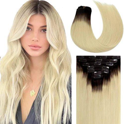 Miniatura 57 de Lacer Hair Glam - Extensiones de cabello humano con clip, sin costuras, color negro hueso, 4.33 oz, 7 unidades, 20 pulgadas, con clip de trama