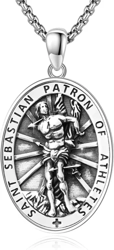 Miniatura 112 de Collar de plata de ley 925 con medalla de San Patrón, colgante de protección católica, amuleto, joyería religiosa para hombres y mujeres