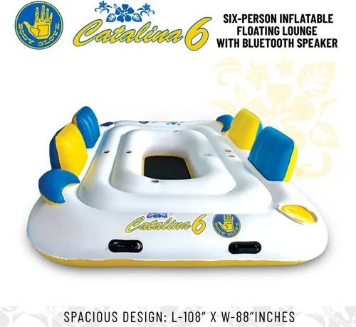 Miniatura 4 de Body Glove Catalina Island - Salón flotante inflable para seis personas con altavoz Bluetooth, 2 enfriadores y 6 soportes para bebidas, zona