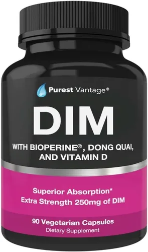 Suplemento DIM puro de 250 mg de diindolilmetano más BioPerine y Dong Quai - Apoyo al equilibrio hormonal para mujeres y hombres, apoyo para la