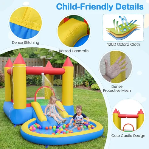 Miniatura 7 de Costzon Casa inflable de rebote con tobogán acuático con piscina de bolas y piscina de salpicaduras, castillo de salto animoso para niños diversión