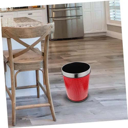 Miniatura 8 de Bote de basura de plástico rojo con cuero, 1.0 litros, para oficina y hogar