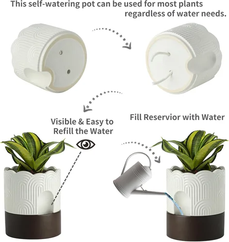 Miniatura 3 de Nihow Maceta de riego automático: maceta de cerámica de 6 pulgadas con orificio de drenaje y almacenamiento de agua, maceta de riego automático