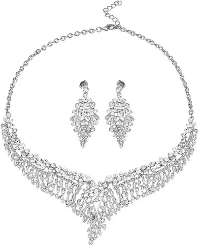Costume Jewelry Set for Women - Wedding Jewelry Sets for Brides Bridal Jewelry Set for Wedding - Crystal Statement Necklace and Earrings Set -