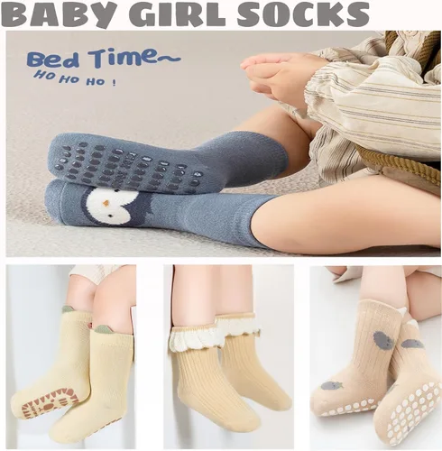 Miniatura 2 de 5 pares de calcetines antideslizantes con agarre para tobillos para bebés, niños y niñas, calcetines antideslizantes adhesivos para bebés, niños