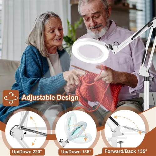 Miniatura 6 de LANCOSC 10X Lupa con luz y soporte, lámpara de pie oscilante ajustable 3-en-1, 5 modos de color, atenuación sin escalones, lupa manos libres con luz