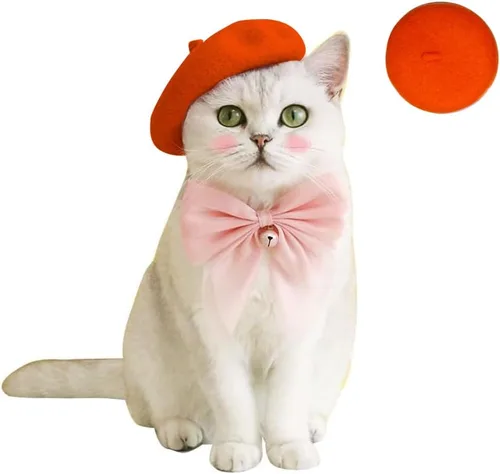 Miniatura 5 de Gorras de boina para perro, gorras para gatos, moda de cuatro estaciones, divertidas, de lana, cómodas (rosa)