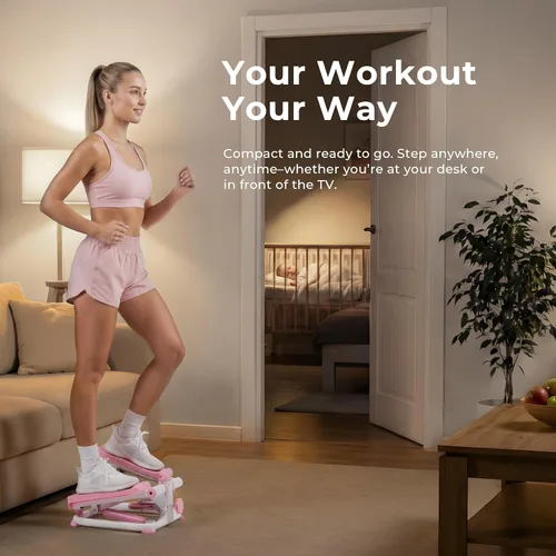 Miniatura 3 de Sunny Health & Fitness Mini Steppers with Digital Monitor and Resistance Bands, Compact Low-Impact Cardio Machines for Home Workouts Rosa