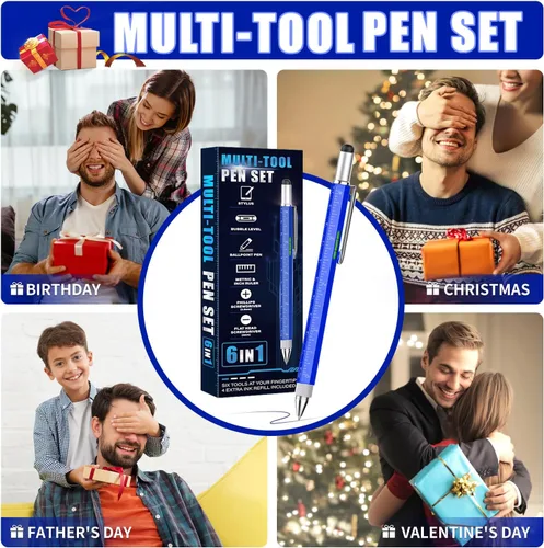 Miniatura 2 de Bolígrafo multiherramienta, 6 en 1, aluminio azul, bolígrafo, regla, destornillador de cabeza plana y Phillips, lápiz capacitivo, nivel