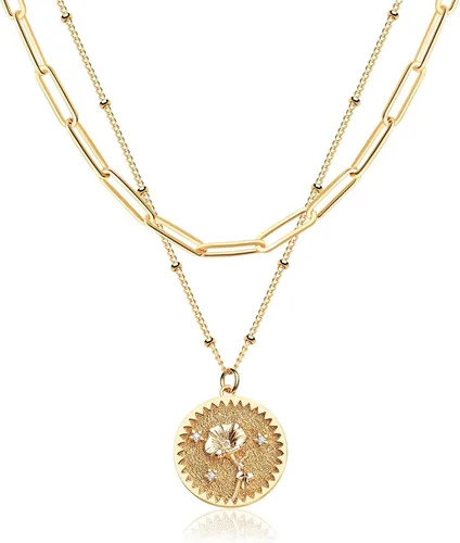 Dremmy Studios - Collar con dije de flor de mes de nacimiento, chapado en oro de 18 quilates, diseño de disco floral, diseño minimalista y delicado