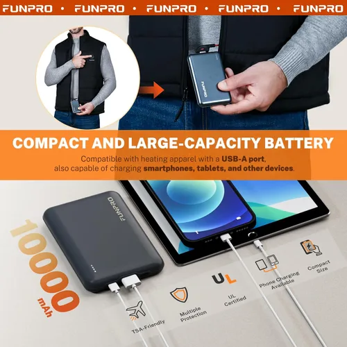 Miniatura 5 de FUNPRO Heated Vest men, Lightweight Heated Jacket with 10000mAh Battery Pack, 5 in 1 Smart Controller, Lights-out Design