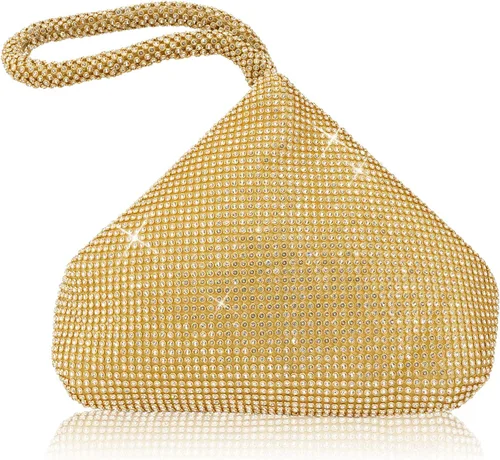 Bolso de noche para mujer - Tamaño más grande mejorado, clutch de muñeca con diamantes de imitación completos brillantes para fiesta, boda, cita
