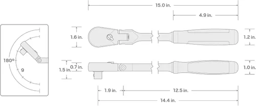 Miniatura 7 de TEKTON Trinquete de agarre cómodo de larga duración con cabeza flexible de 1/2 pulgada x 14 pulgadas sin liberación rápida SRH22214
