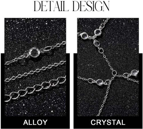 Miniatura 5 de Asooll Brasier bohemio en capas, cadena de cuerpo de cristal brillante, cadena de pecho para playa, BIkini fiesta, club, joyería corporal