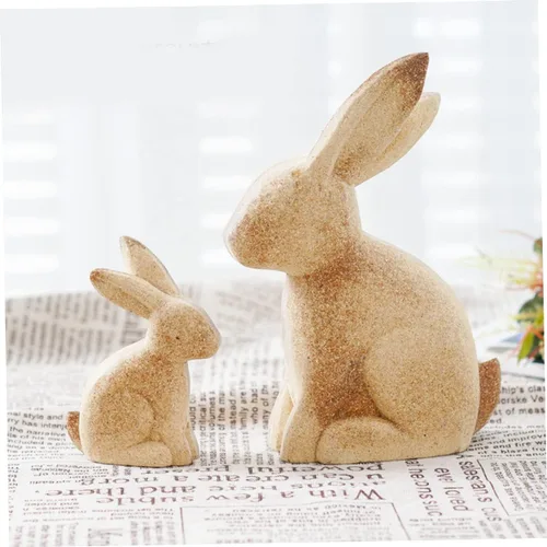 Miniatura 7 de EXCEART Juego de 2 figuras de conejo de madera, sin terminar, rústico, para manualidades, decoración del hogar, adornos de escritorio