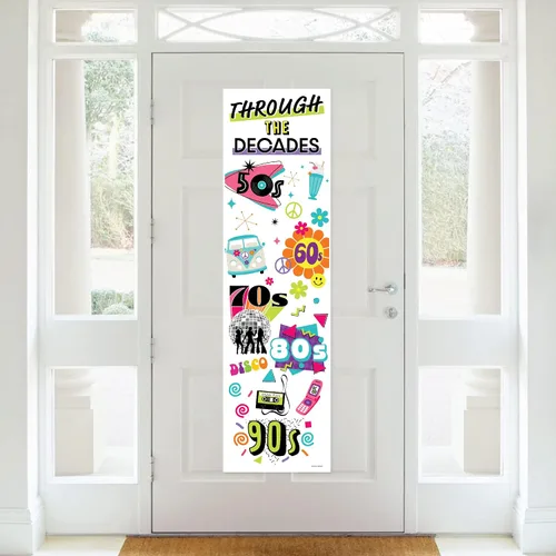 Miniatura 2 de Big Dot of Happiness A través de las décadas – Decoración de puerta delantera de fiesta de los años 50, 60, 70, 80 y 90, pancarta vertical