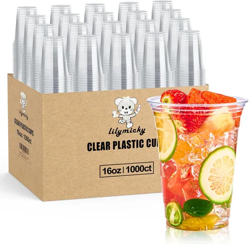 Miniatura 9 de Lilymicky Paquete de 1000 vasos de plástico transparente de 12 onzas, vasos desechables de PET, transparentes, perfectos para café helado, batidos