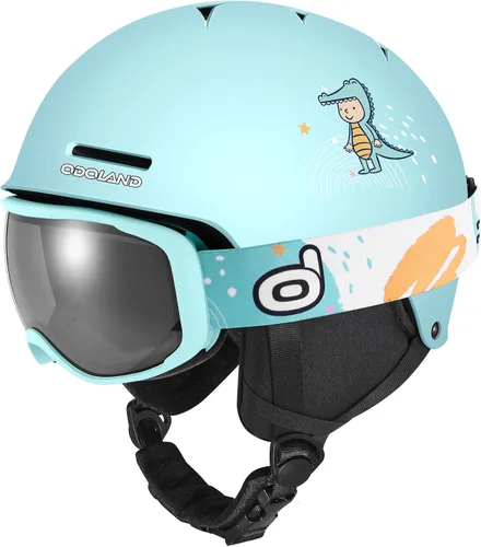 Miniatura 15 de Odoland Casco de esquí para niños, casco de nieve con gafas de esquí para niños y niñas, a prueba de golpes, resistente al viento, cascos deportivos