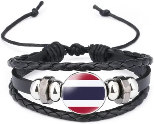 Miniatura 96 de vmcoatdu Mundial Muchas Banderas Nacionales Brazalete Retro de Aleación de Cuero para Pulsera de Cuerda Trenzada de Bandera Nacional