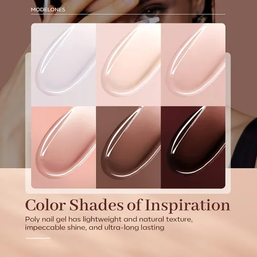 Miniatura 3 de modelones Gel de uñas polivinílico, 6 colores, tonos de piel nude, rosa, neutro, marrón, colección Poly Extension Gel Set Constructor Manicura DIY