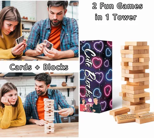 Miniatura 5 de Divertido regalo para el día de San Valentín 2026: 54 divertidos bloques apilables, juego romántico: hablar, atreverse, desafío para aniversario