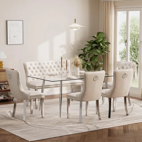 Miniatura 76 de Baysitone Juego de mesa de comedor de vidrio de 51 pulgadas para 4, juego de 5 piezas moderno de comedor, mesa de cocina rectangular de vidrio con 4