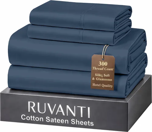 Miniatura 27 de RUVANTI Juego de sábanas de 100 % algodón tamaño matrimonial, tejido de satén suave y sedoso de 300 hilos, refrescante, ligero y transpirable, Beige
