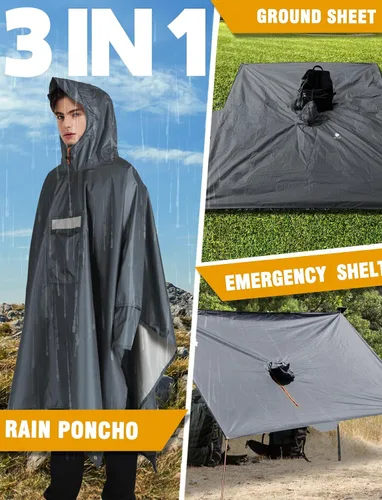 Miniatura 54 de ANYOO Poncho de lluvia con capucha para adultos, impermeable, ligero, para hombres y mujeres, chaqueta de lluvia reutilizable para emergencias al