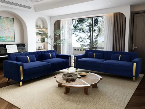 Miniatura 11 de Sofá de dos plazas para sala de estar, sofá de terciopelo beige de 86 pulgadas con 2 almohadas y patas de metal dorado, sofá tapizado moderno sofá