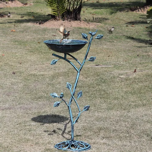 Miniatura 6 de HOUYANG Baño para pájaros con pedestal de hierro fundido de 11.4" de ancho x 31" de alto, baños para pájaros para exteriores, baño para pájaros