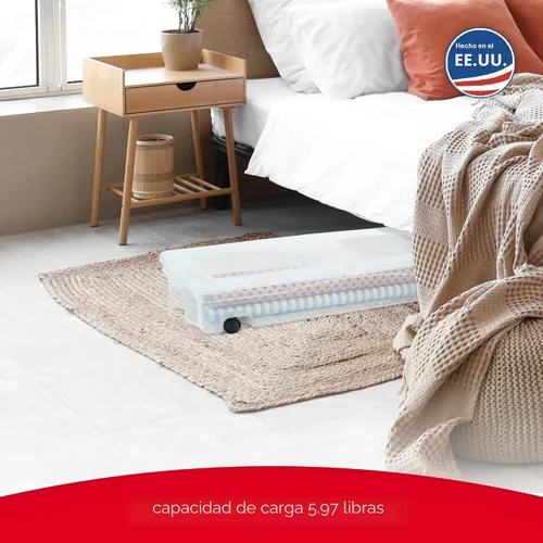 Miniatura 5 de Rubbermaid Cajas de almacenamiento de perfil bajo bajo de 68 cuartos de galón con tapas dobles con bisagras y ruedas giratorias fáciles de rodar