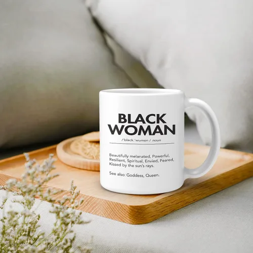 Miniatura 2 de OGILRE Black Woman Definition - Taza de cerámica impresa de doble cara con citas inspiradoras, diseño moderno de mujer afroamericana, taza de té