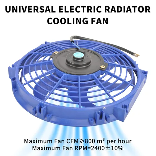 Miniatura 6 de Ventilador delgado universal de empuje eléctrico para radiador 12V 80W de alto rendimiento, kit de montaje azul de 2 piezas