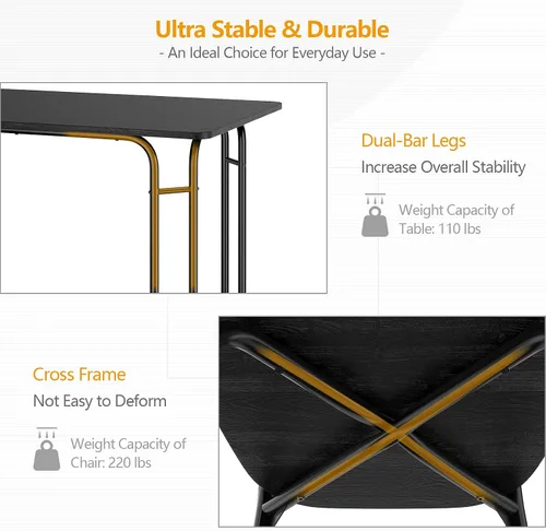 Miniatura 5 de Giantex Juego de 5 mesas de comedor para 4 personas, mesa de cocina moderna y 4 sillas, parte superior de madera y patas de metal, muebles