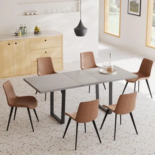 Miniatura 40 de ZckyCine Conjunto moderno de mesa de comedor de 5 piezas con mesa rectangular de madera y 4 sillas tapizadas en cuero, capacidad para 4 personas