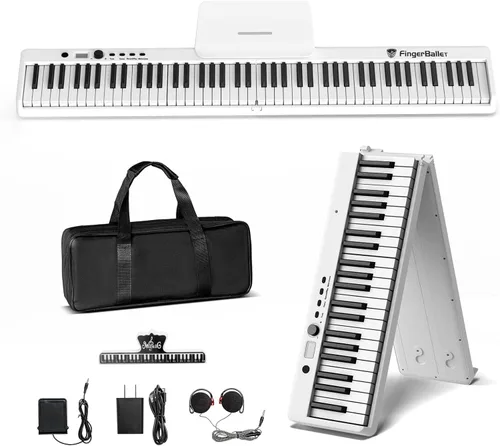 Miniatura 7 de Teclado de piano portátil, piano digital plegable semipesado de 88 teclas, tamaño completo, grano de madera, teclado de piano eléctrico con Negro