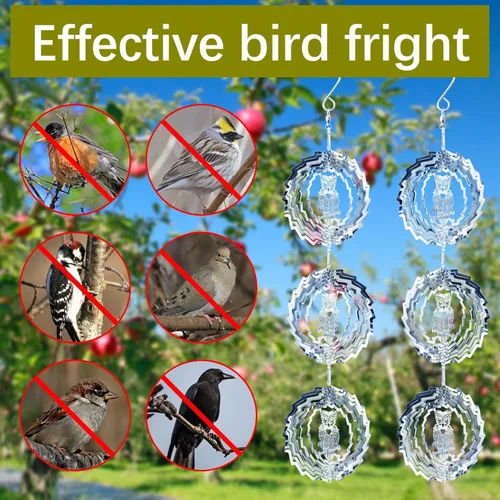 Miniatura 4 de 12 piezas de disuasores de aves de acero inoxidable para exteriores, giradores de viento 3D para exteriores, juego de discos espantapájaros, Juego
