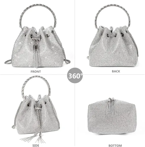 Miniatura 2 de Bolso de mano con cristales brillantes y diamantes de imitación para mujer, bolso de noche con brillo, bandolera para fiesta de boda, graduación