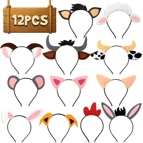 CiyvoLyeen Puppy Dog, Farm Animals Ear Headbands, for Birthday Party Decoration, Zoo Farmhouse Birthday Party Favors Supplies