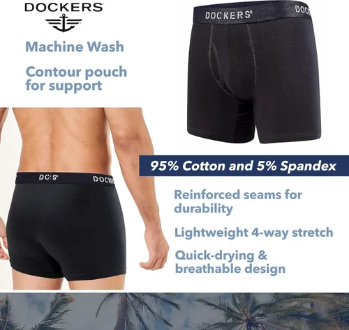 Miniatura 5 de Dockers Calzoncillos tipo bóxer elásticos de algodón para hombre, paquete de 4