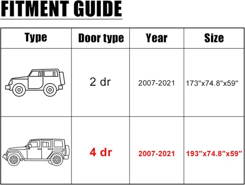Miniatura 2 de X AUTOHAUX Funda de coche para Jeep Wrangler JK JL YJ TJ 4 puertas 2007-2021 al aire libre, impermeable, sol, lluvia, polvo, viento, nieve