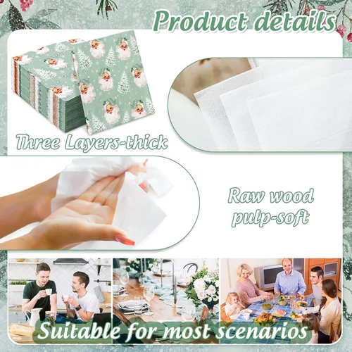 Miniatura 3 de 80 servilletas de Navidad verdes de Papá Noel desechables para almuerzo, servilletas de mano para suministros de fiesta, decoración de mesa