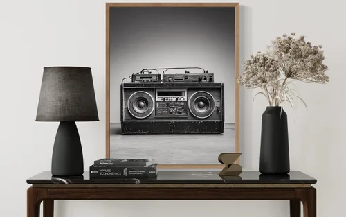 Miniatura 4 de Boombox - Póster musical musical instrumental para pared, color blanco y negro, fotografía, arte musical, dormitorio u oficina, sala de estar