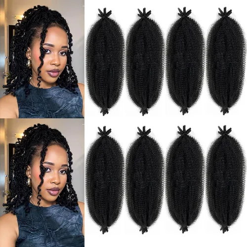 Miniatura 12 de Cabello Spring Twist Pre-Esponjado Color 4 Cabello Afro de Giros Elásticos 8 Paquetes Cabello Marrón Marley Twist para Trenzado para Locs de Marrón